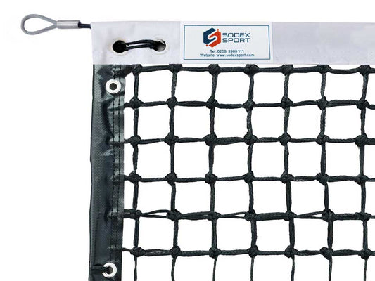 Filet de tennis tressé Ø3mm, 6 mailles doubles avec bandes PVC et barres de cadrage