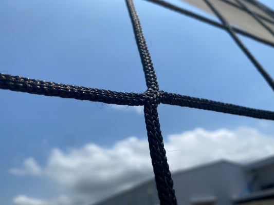 Filet de foot à 11, tressé Ø3mm, 120mm maille simple. Forme Européenne. Sans noeud