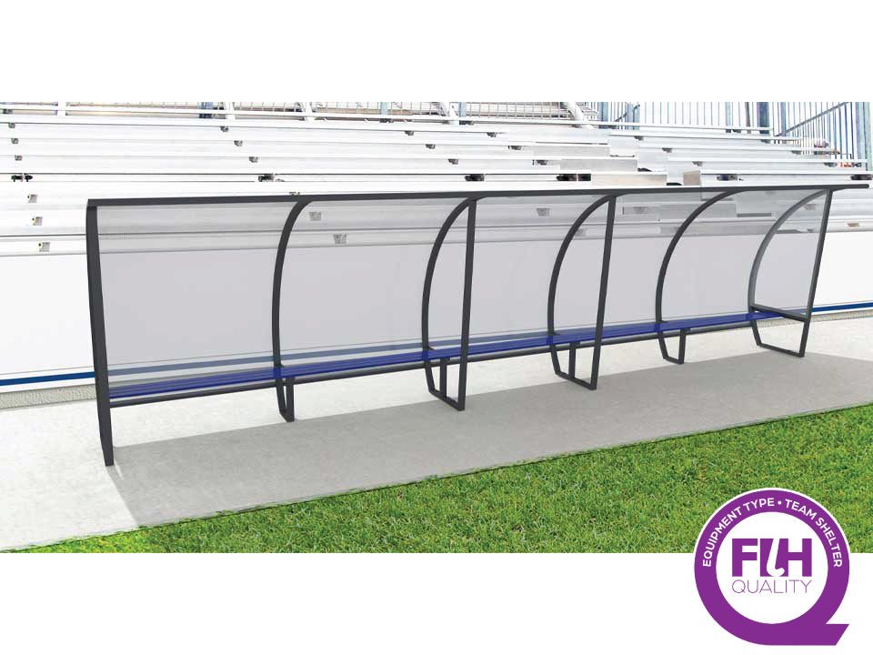 Abri de touche en aluminium 15 joueurs, 2m, arrière en plaque polycarbonate