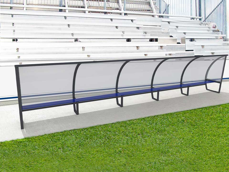 Abri de touche en aluminium 15 joueurs, 1.6m, arrière en plaque polycarbonate