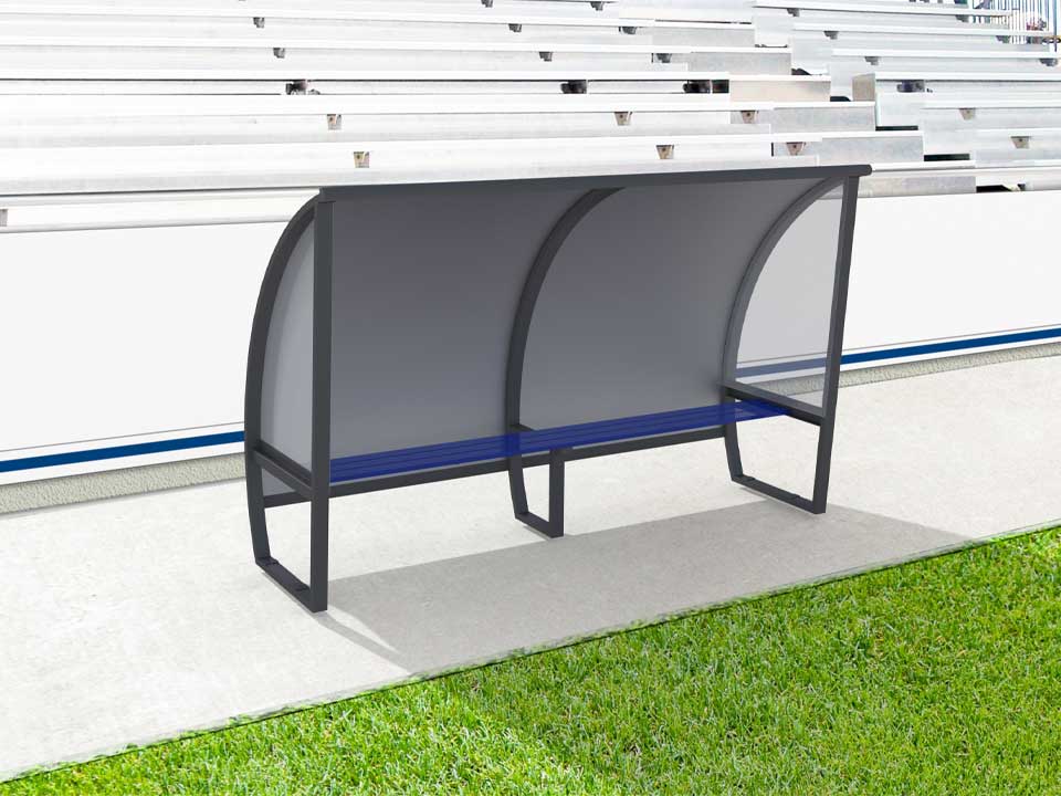 Abri de touche en aluminium 5 joueurs, 1.6m, arrière en tôle aluminium/PVC