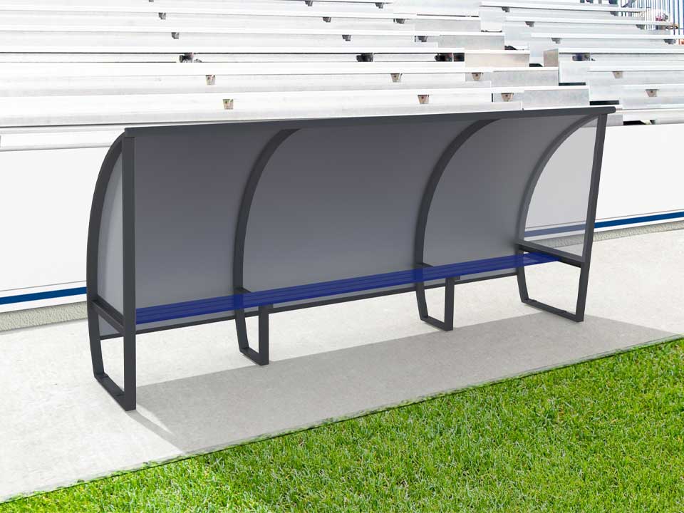 Abris de touche en aluminium 7 joueurs, 1.6m, arrière en tôle aluminium/PVC