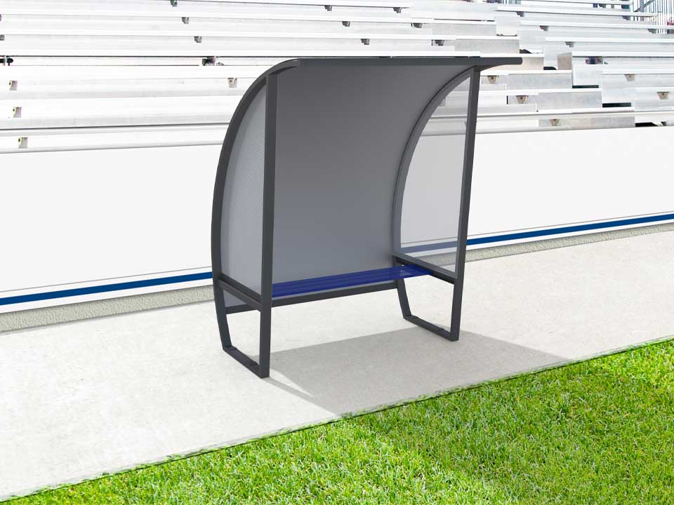 Abri de touche en aluminium 3 joueurs, 2m, arrière en tôle aluminium/PVC