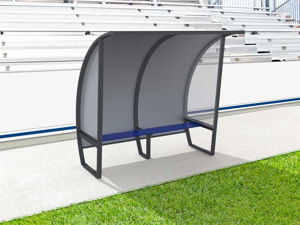 Abri de touche en aluminium 4 joueurs, 2m, arrière en tôle aluminium/PVC
