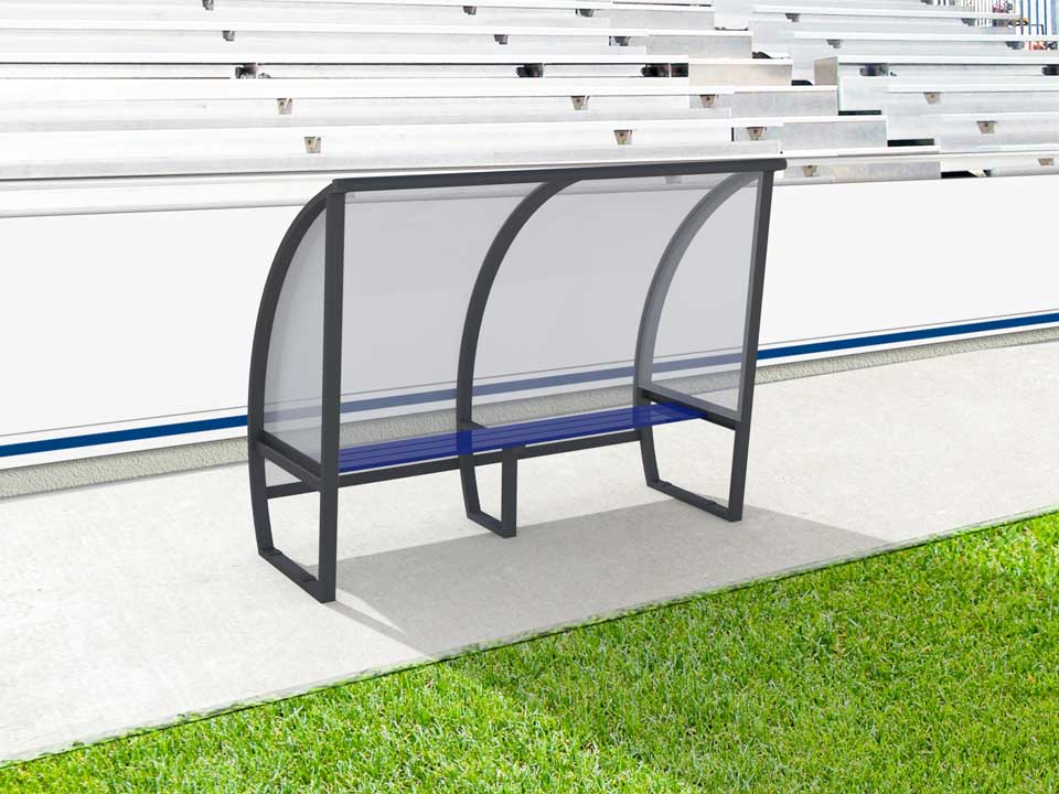 Abri de touche en aluminium 4 joueurs, 1.6m, arrière en plaque polycarbonate
