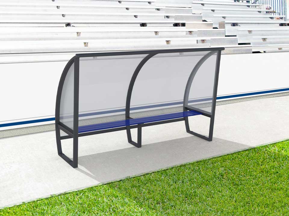 Abri de touche en aluminium 5 joueurs, 1.6m, arrière en plaque polycarbonate