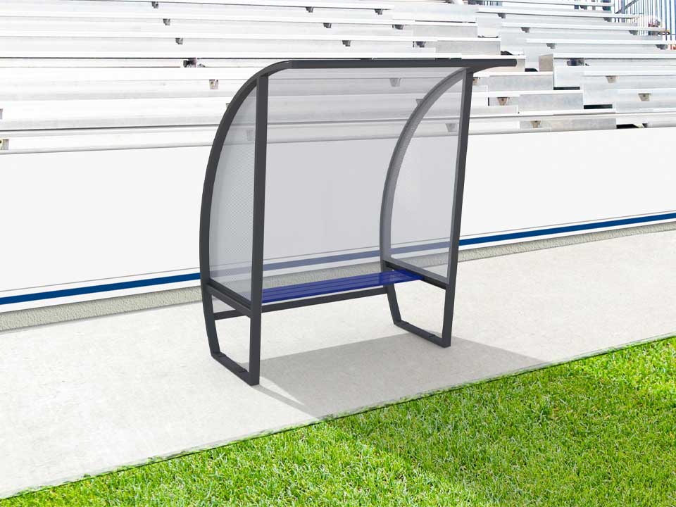 Abri de touche en aluminium 3 joueurs, 2m, arrière en plaque polycarbonate