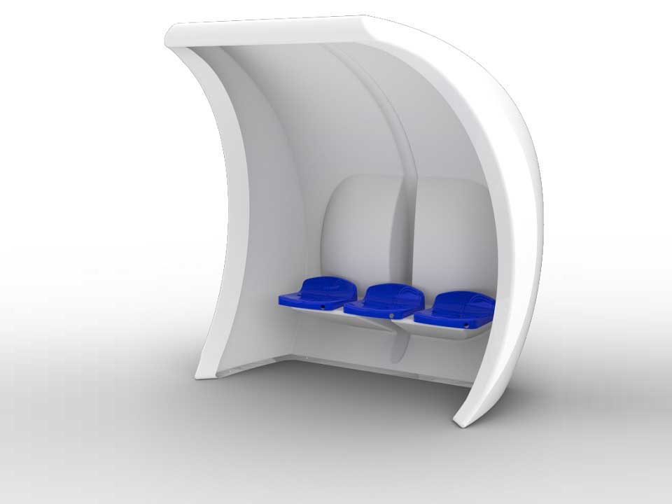 Abri de touche monobloc Premium en composite, 3 joueurs
