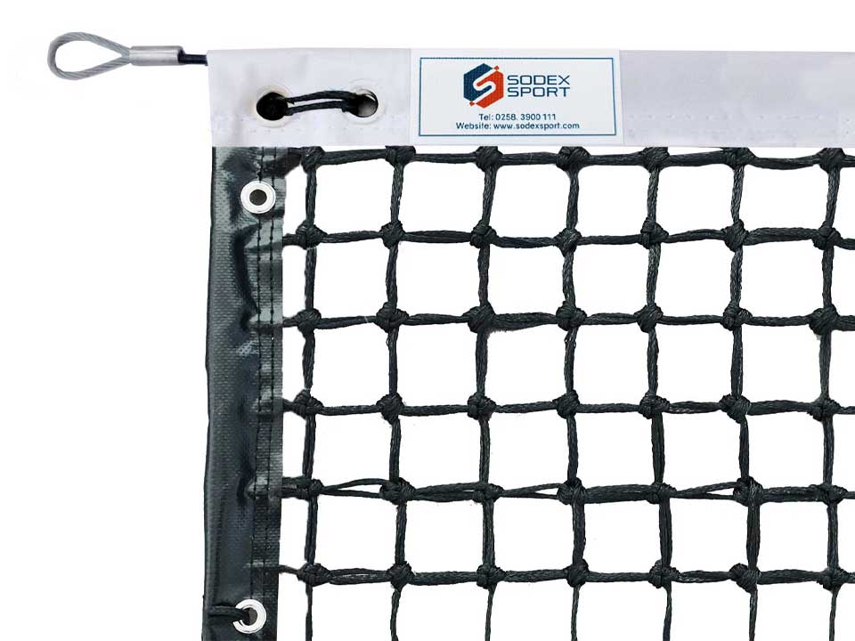 Filet de tennis tressé Ø3mm, 6 mailles doubles avec bandes PVC et barres de cadrage